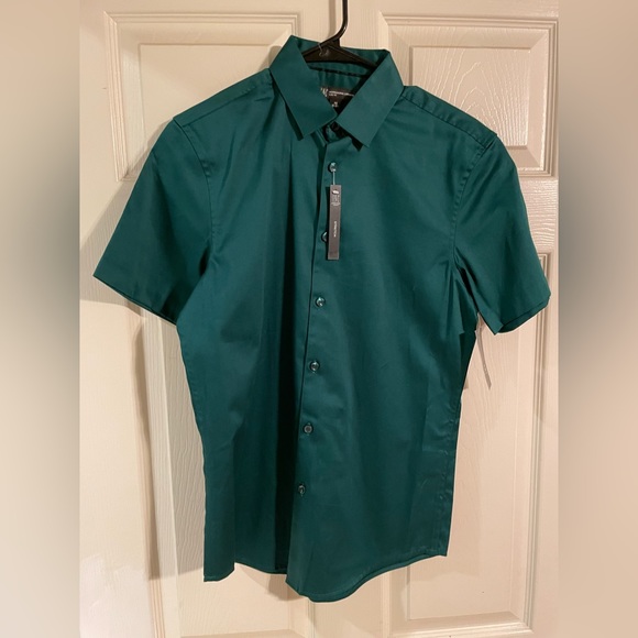 INC International Concepts Men Rainforest Green XS Shortsleeve Buttondown Shirt - Picture 1 of 3
